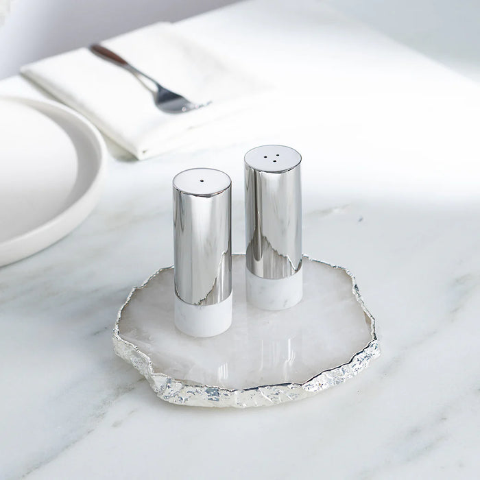Coluna Dual Salt & Pepper, Marble & Silver, Set of 2