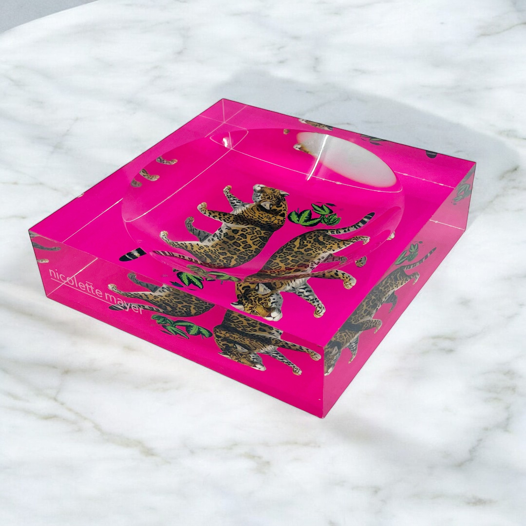 Leopard Seeing Double Hot Pink Acrylic Candy Dish