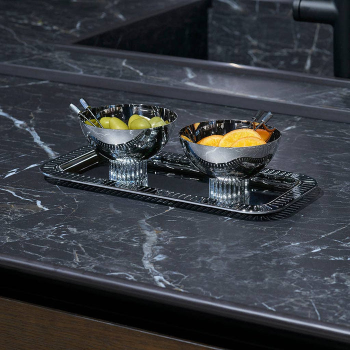 Striations Small Rectangle Serving Tray silver.