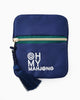 Blue Mahjong bag shown flat with tassel detail.