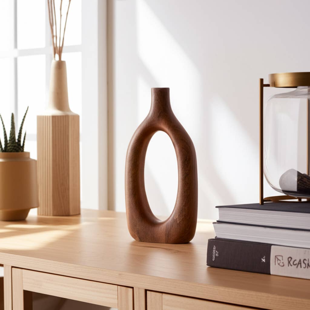 Tall Brown Wood Oval Open Cut-Out