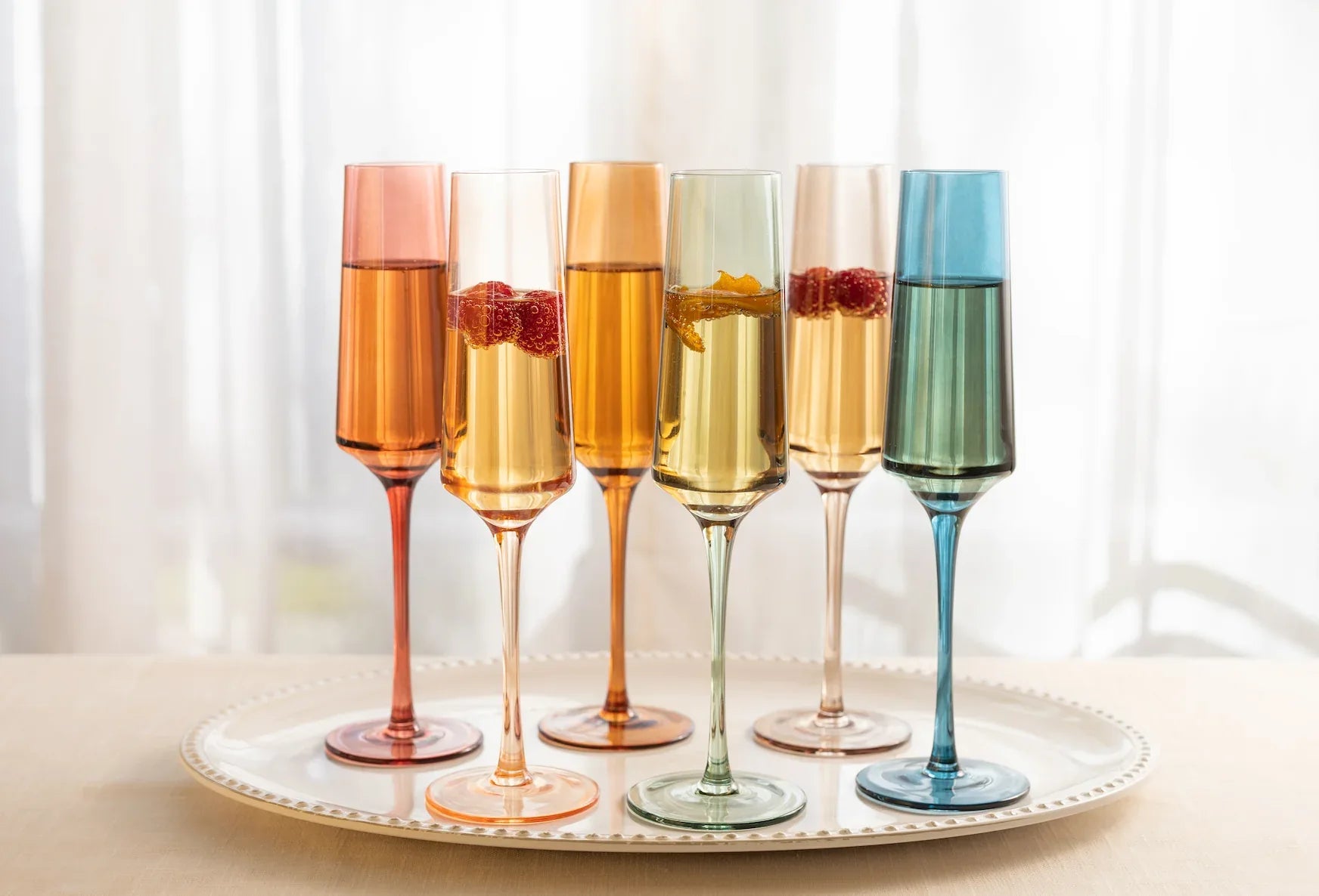 Multi-Colored Champagne Flutes S/6 Multi-Colored Barware