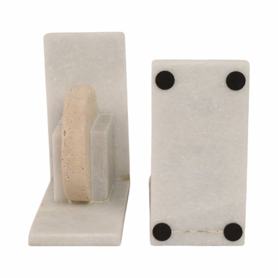 White/Tan Marble Geometric Bookends S/2