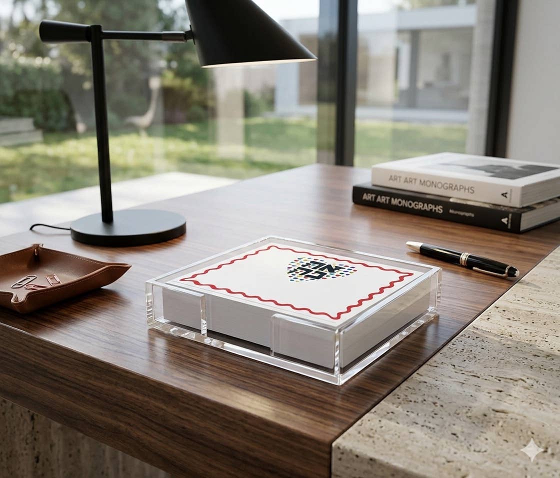 Notepad in Acrylic Holder, Ahava Heart