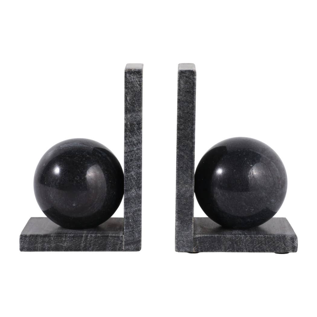 Black Marble Orb Bookends