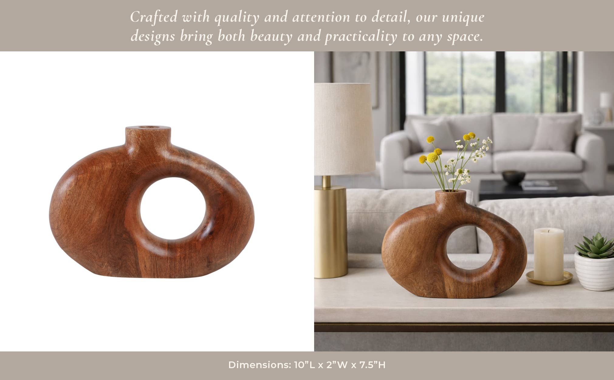 Mango Wood Round Cut-out Vase