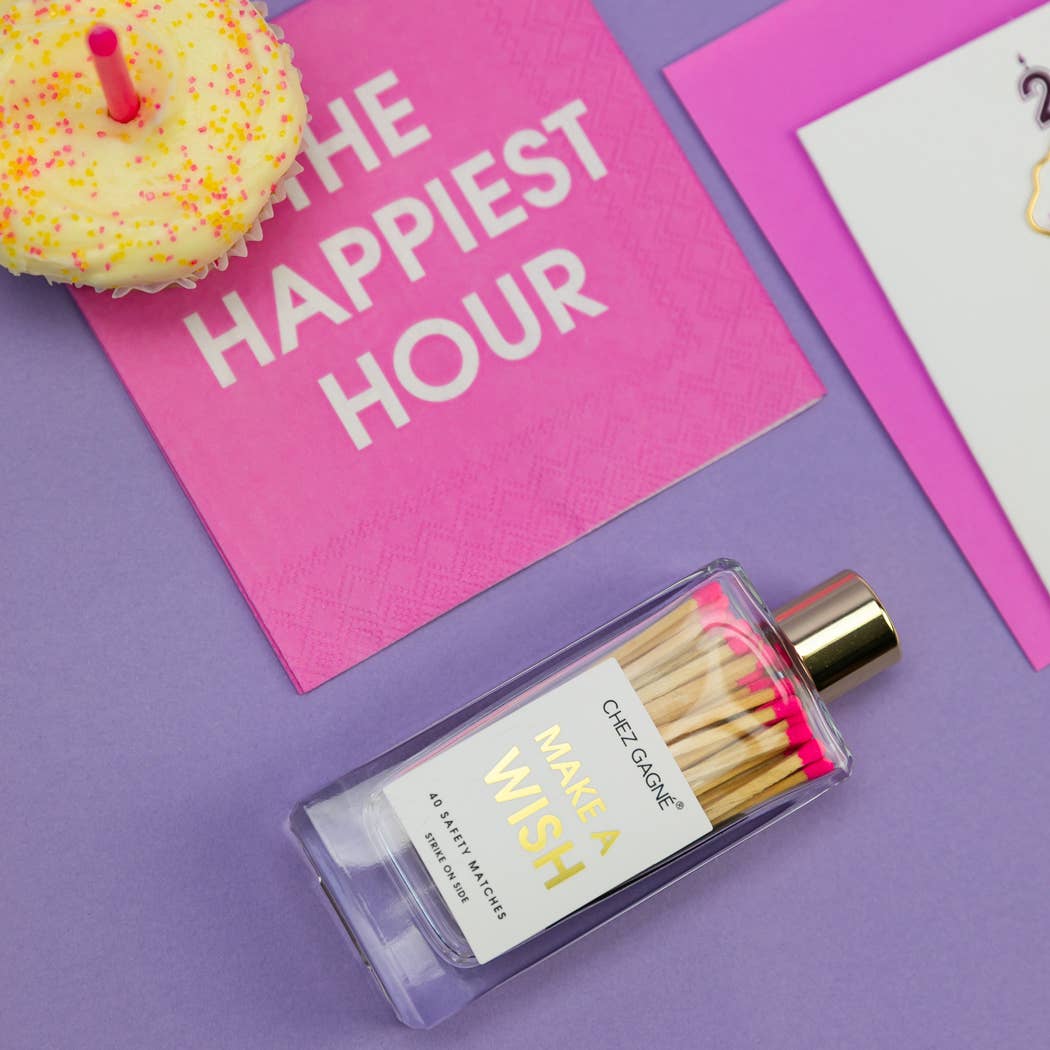 Make A Wish - Birthday Glass Bottle Safety Matches - Bright Pink Matchboxes & Lighters