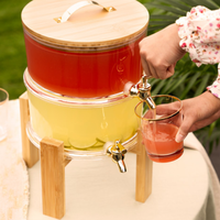 Acacia & Glass Double Drink Dispenser w/ Collapsable Stand