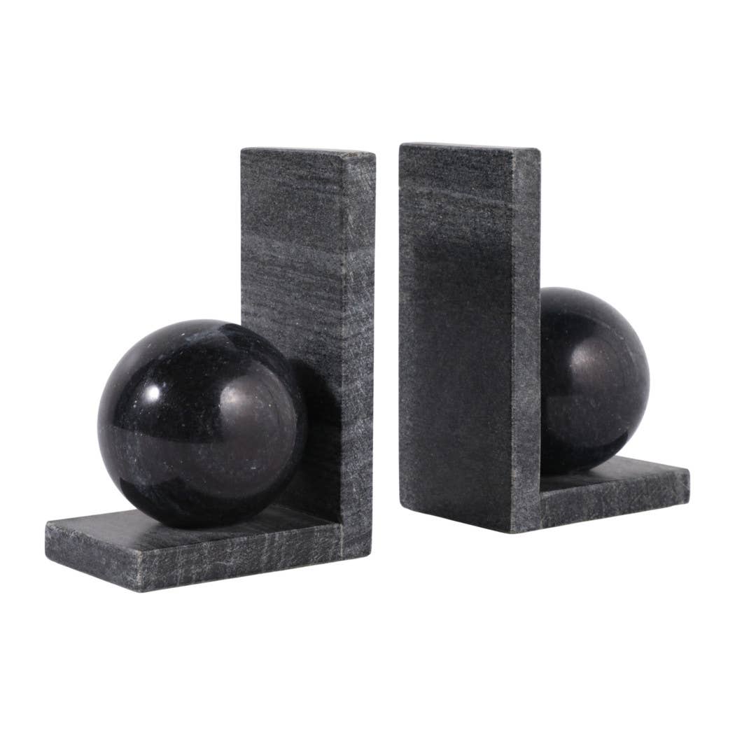 Black Marble Orb Bookends