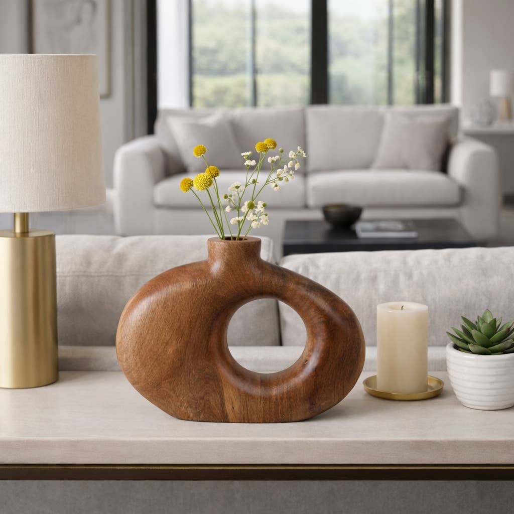 Mango Wood Round Cut-out Vase