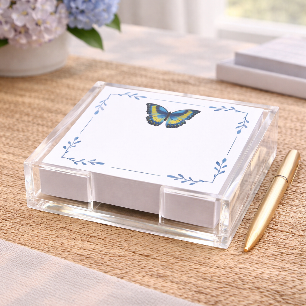 Acrylic Holder & Notepad, Butterfly Blues