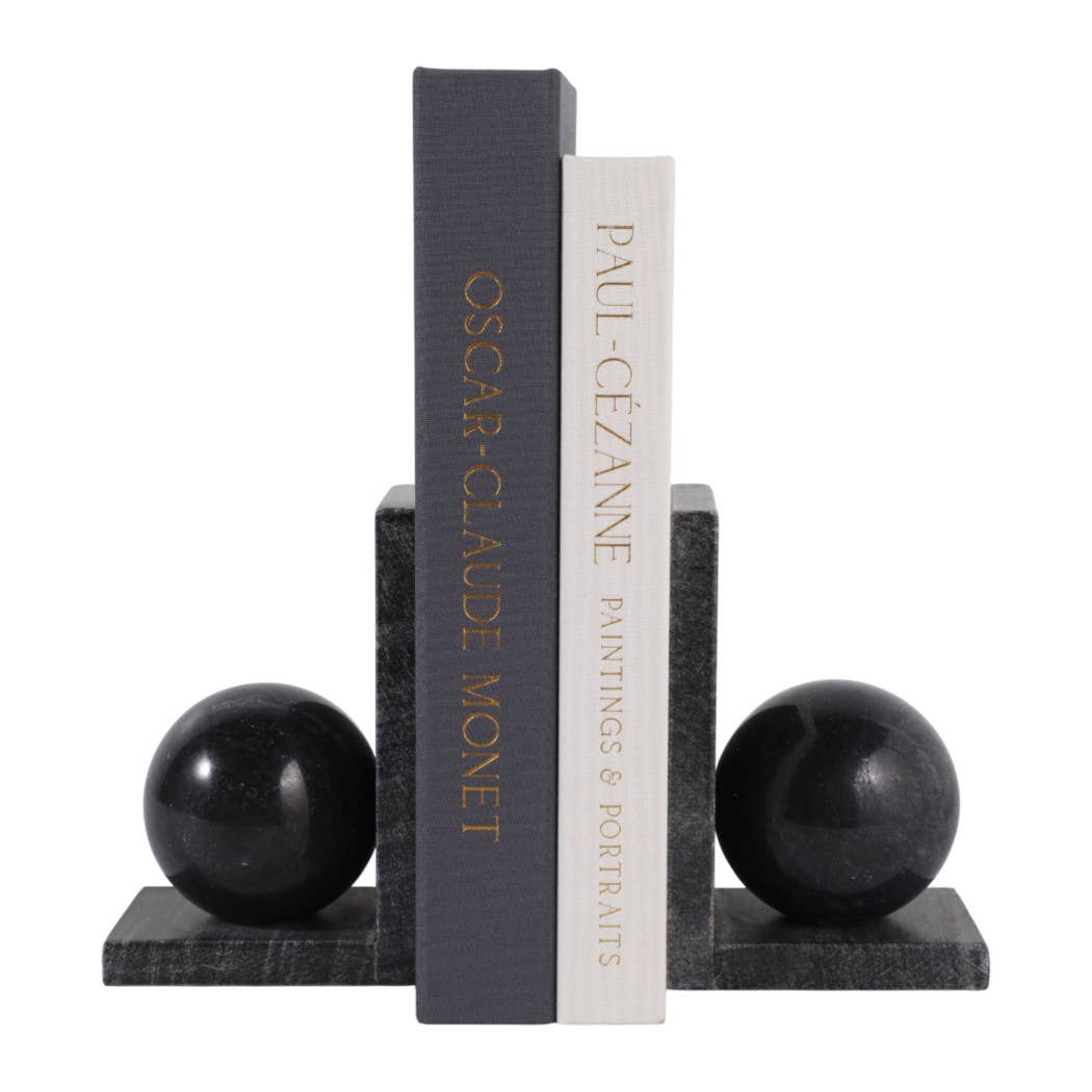 Black Marble Orb Bookends
