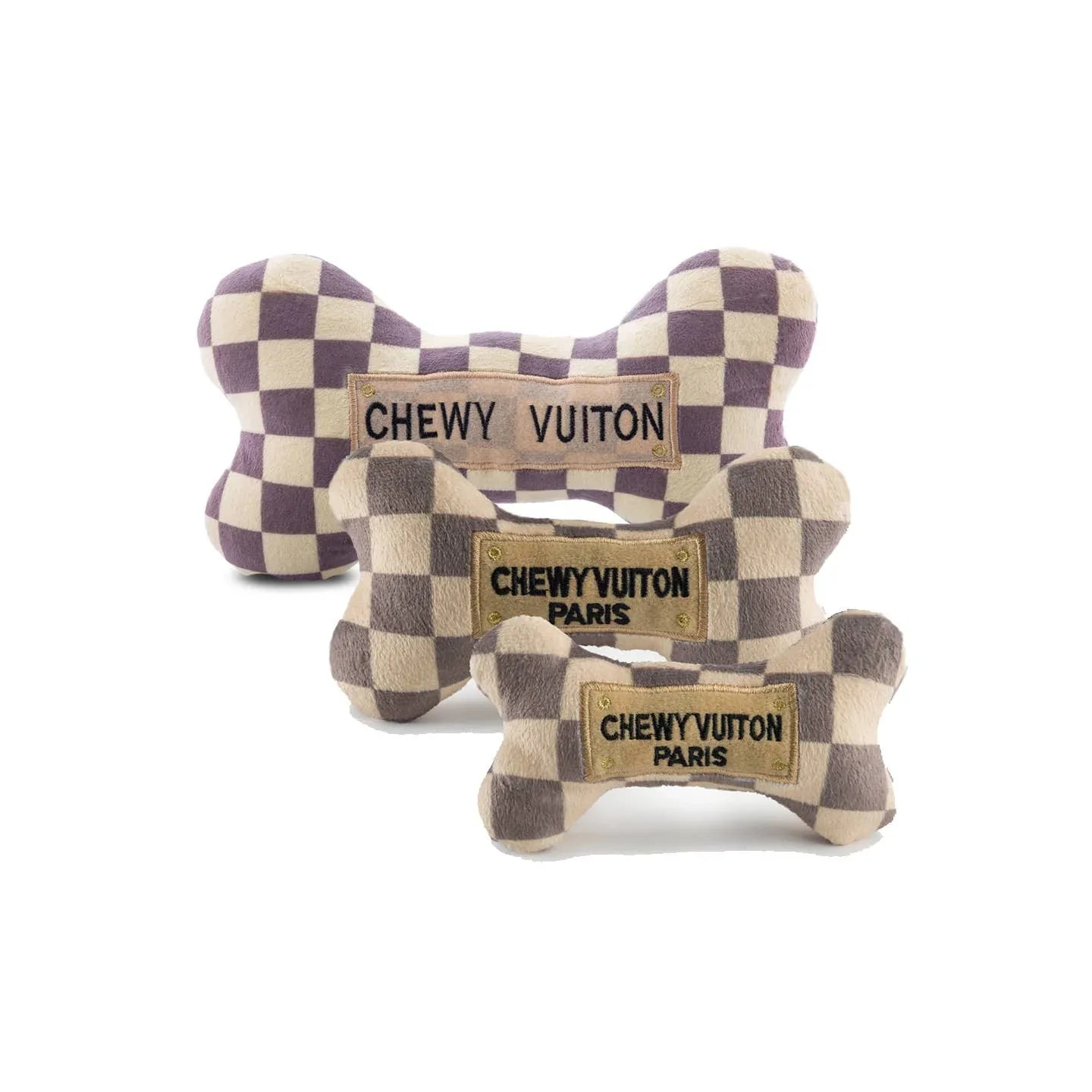 Checker Chewy Vuiton Bones Squeaker Dog Toy Pet Gifts