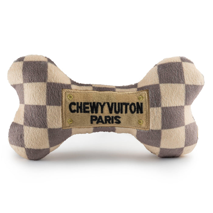 Checker Chewy Vuiton Bones Squeaker Dog Toy Large Pet Gifts