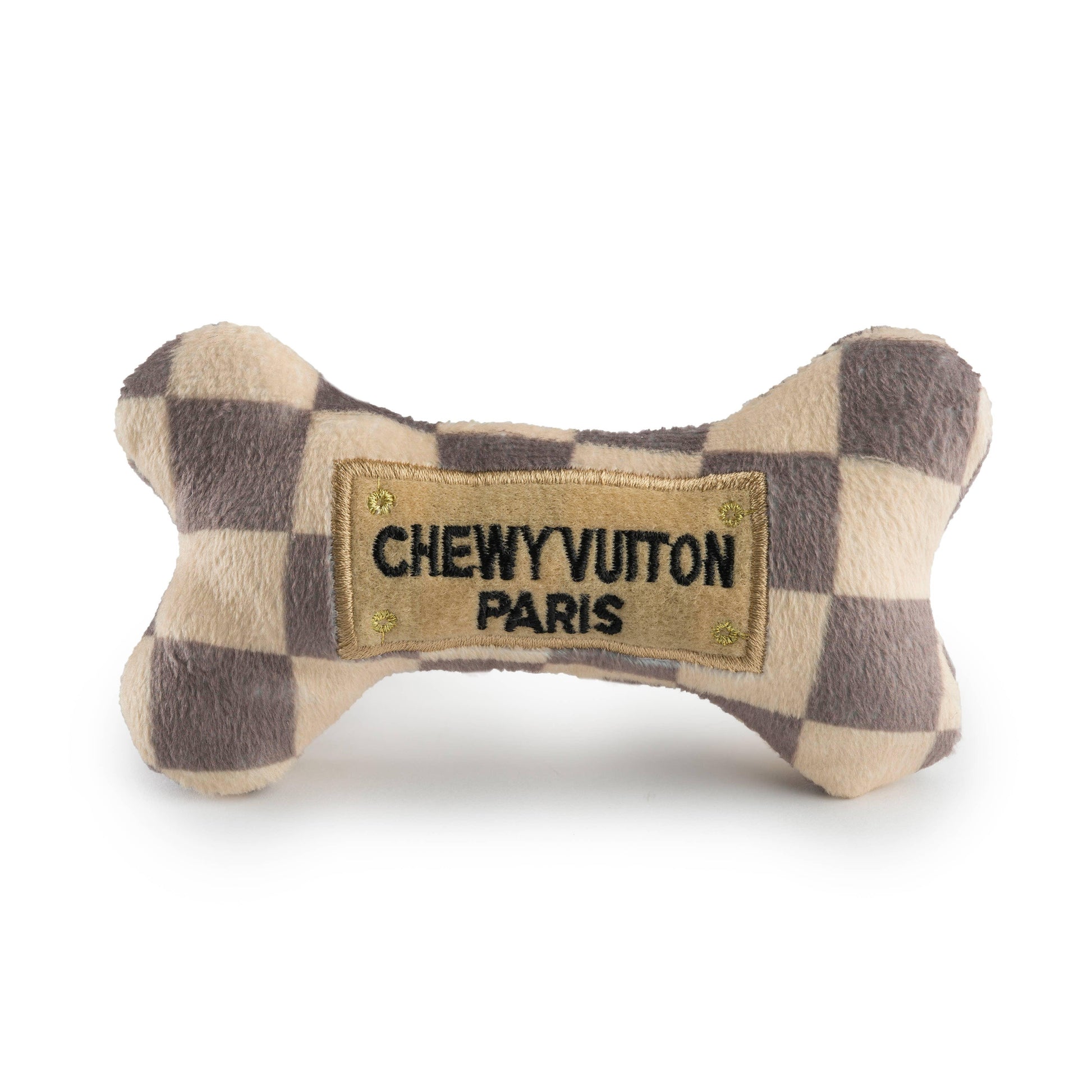 Checker Chewy Vuiton Bones Squeaker Dog Toy Pet Gifts