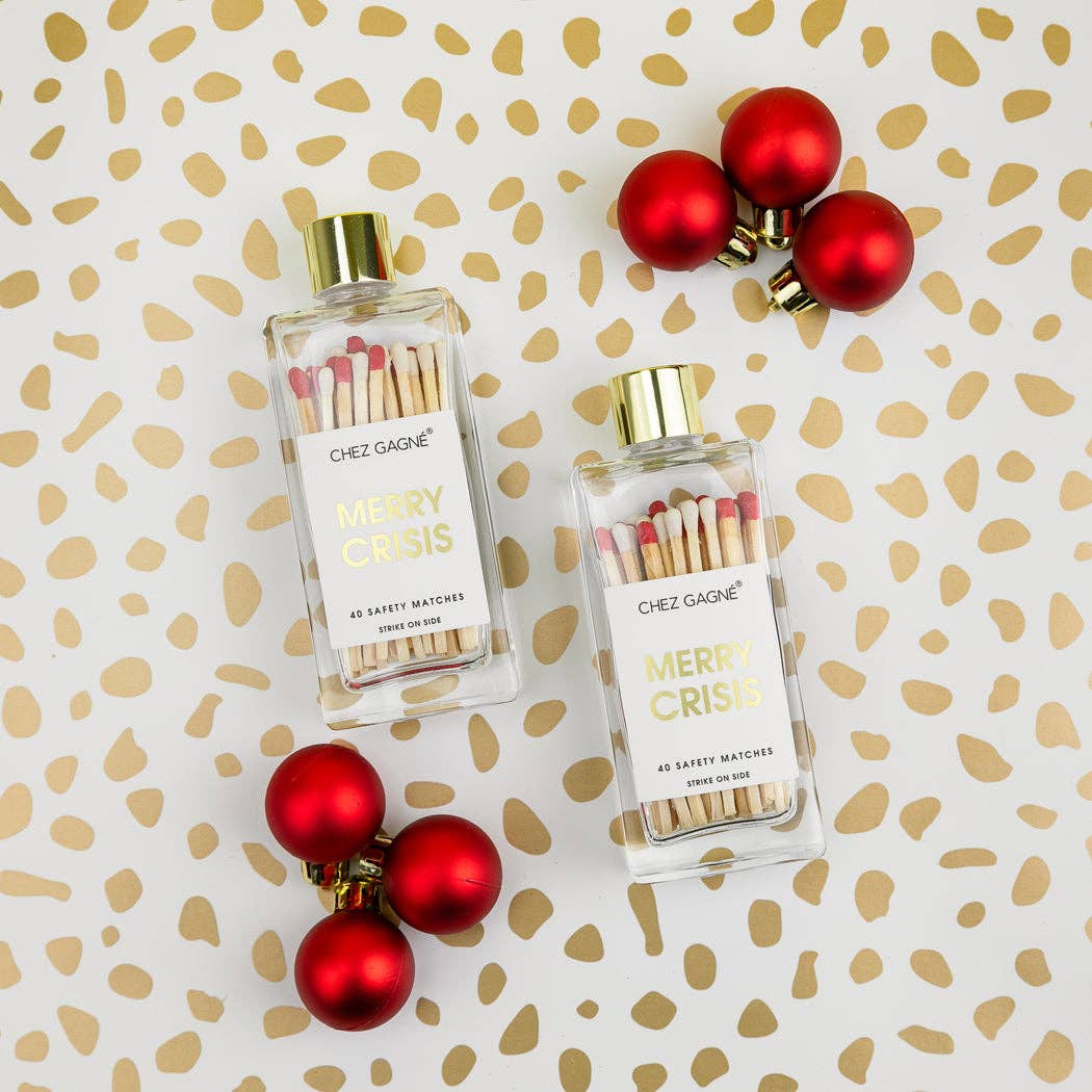 Merry Crisis - Holiday Glass Bottle Safety Matches - White/Red