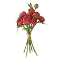Bouquet of   15 inch red artificial real touch ranunculus bundle on a white background red  with 10 stems 