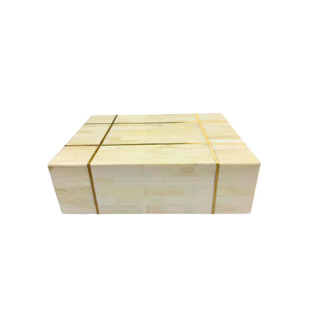 Vertic Bone Box With Gold Accent Lines