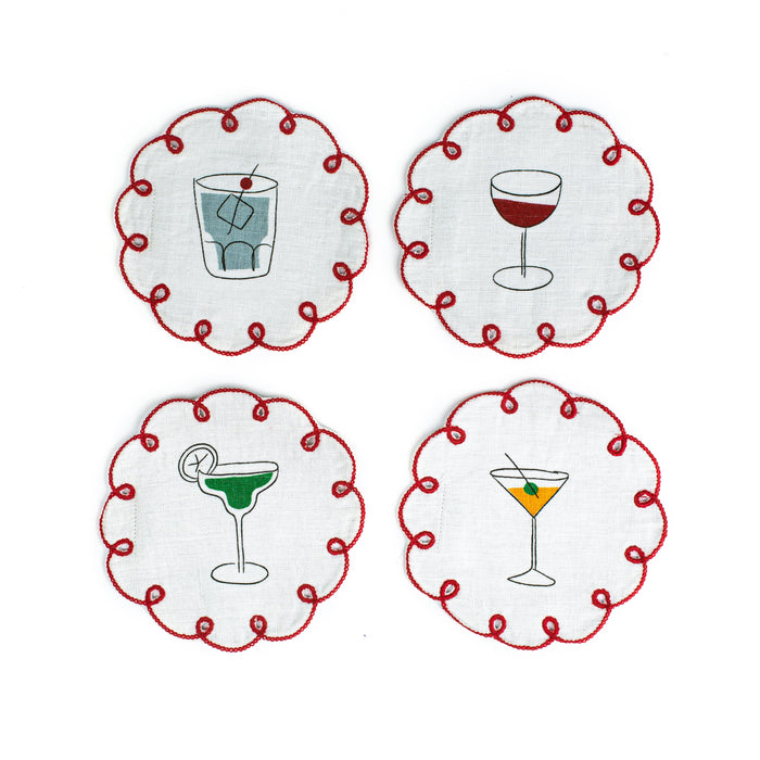 Embroidered Linen Coasters (Set of 4)