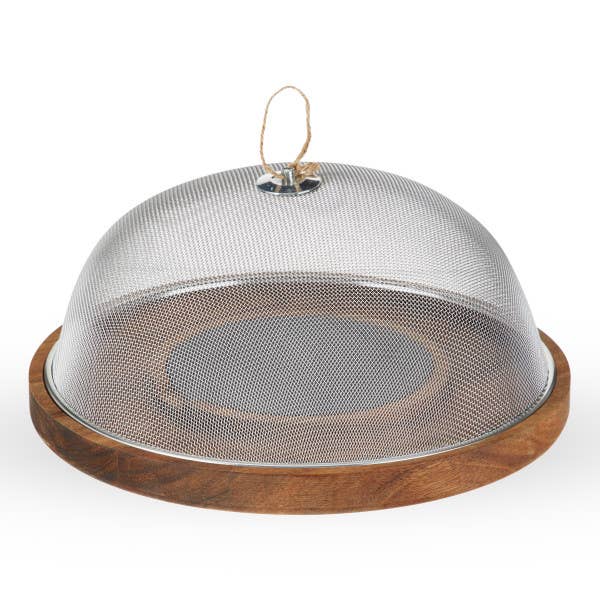 Sienna Cheese Board With Metal Mesh Dome Cover