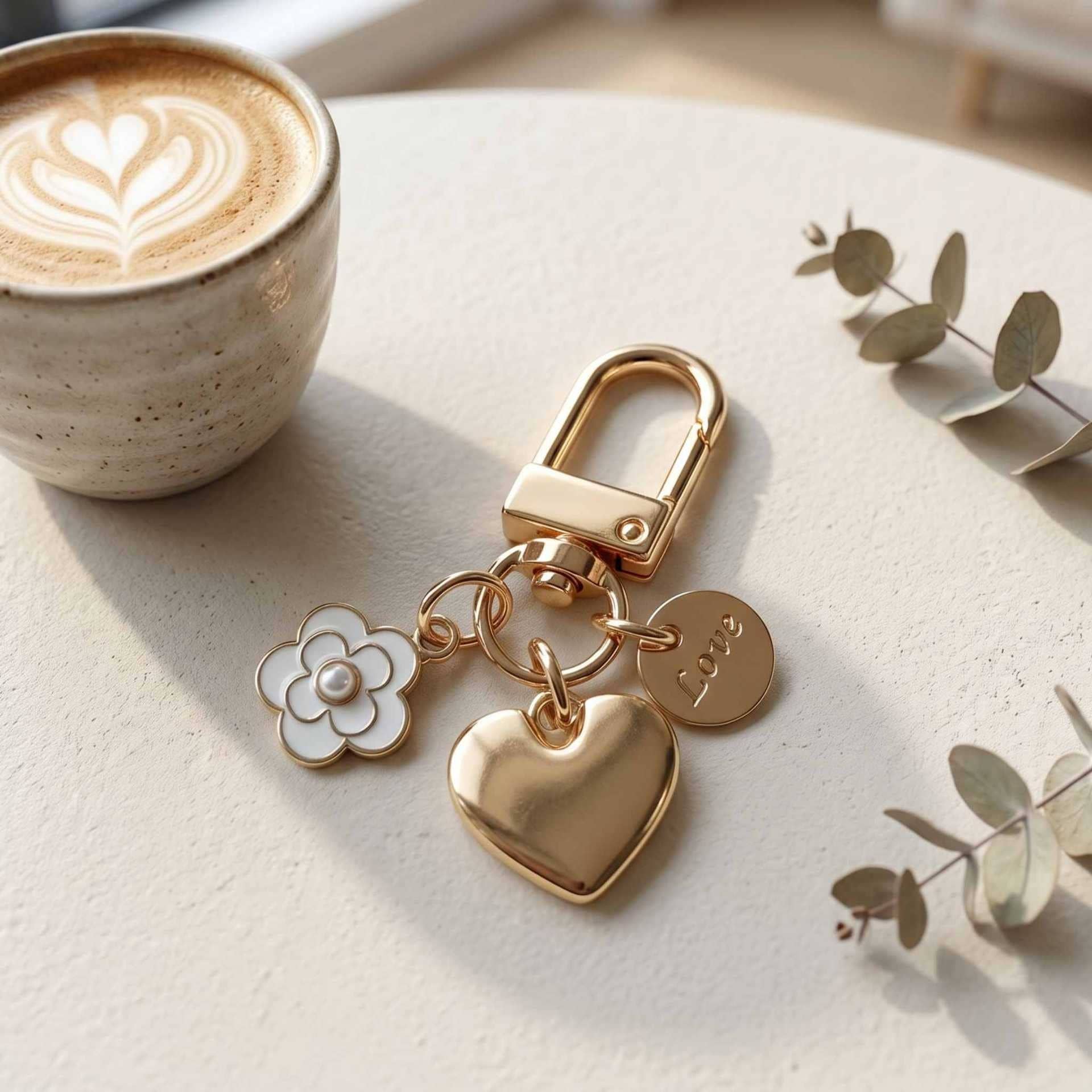 Camellia Heart Pendant Keychain