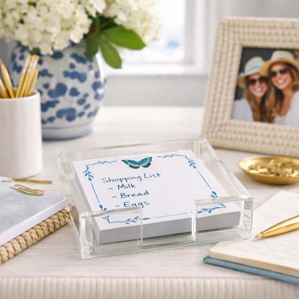Acrylic Holder & Notepad, Butterfly Blues