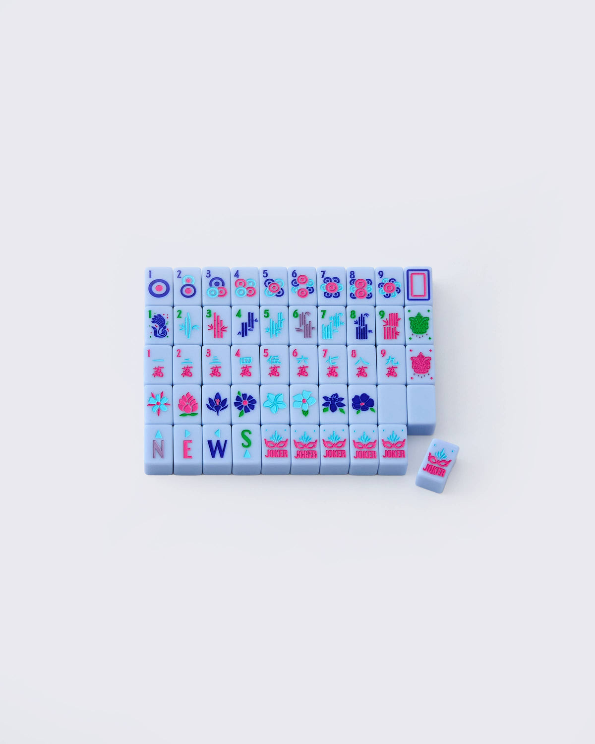 Set of colorful mahjong tiles on a white background
