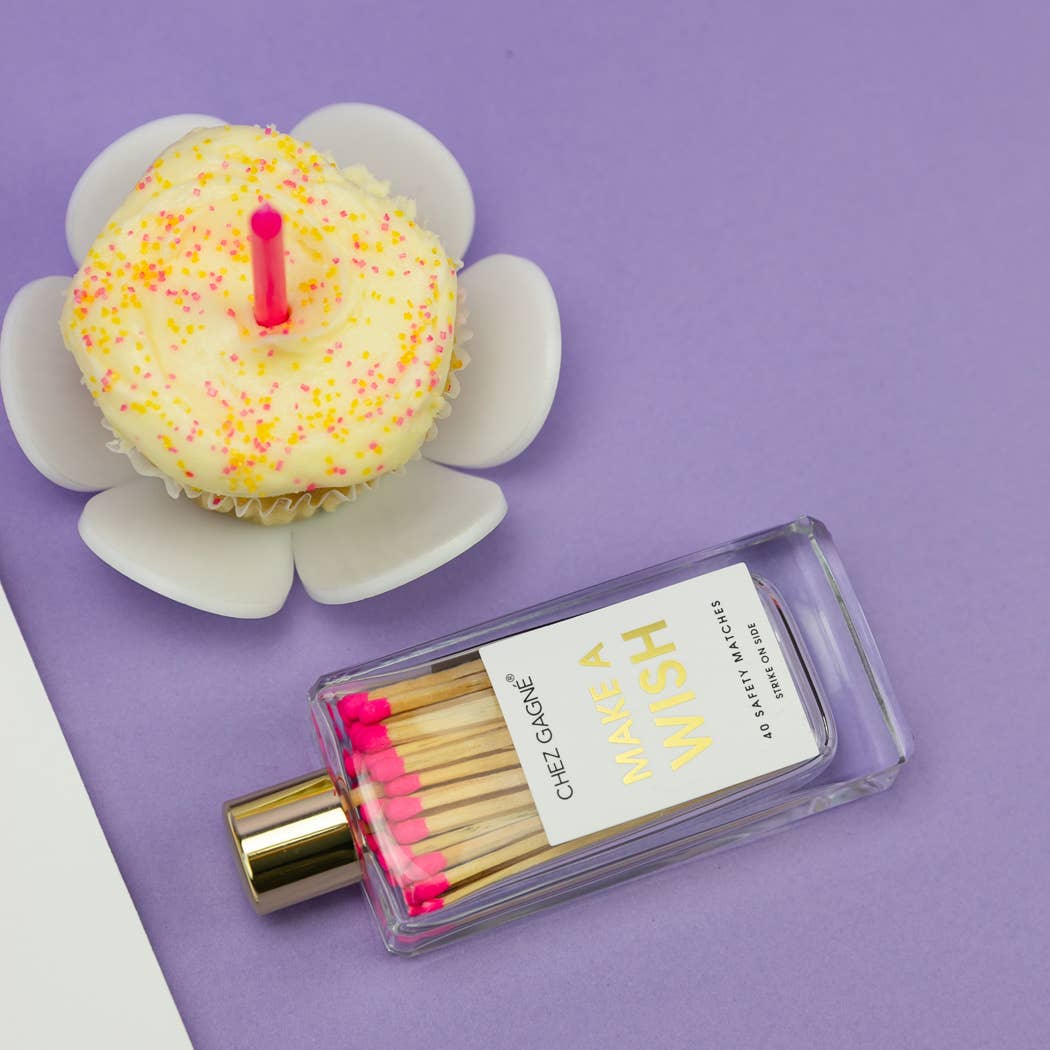 Make A Wish - Birthday Glass Bottle Safety Matches - Bright Pink Matchboxes & Lighters