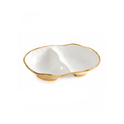 Two section white bowl with gold tray.
