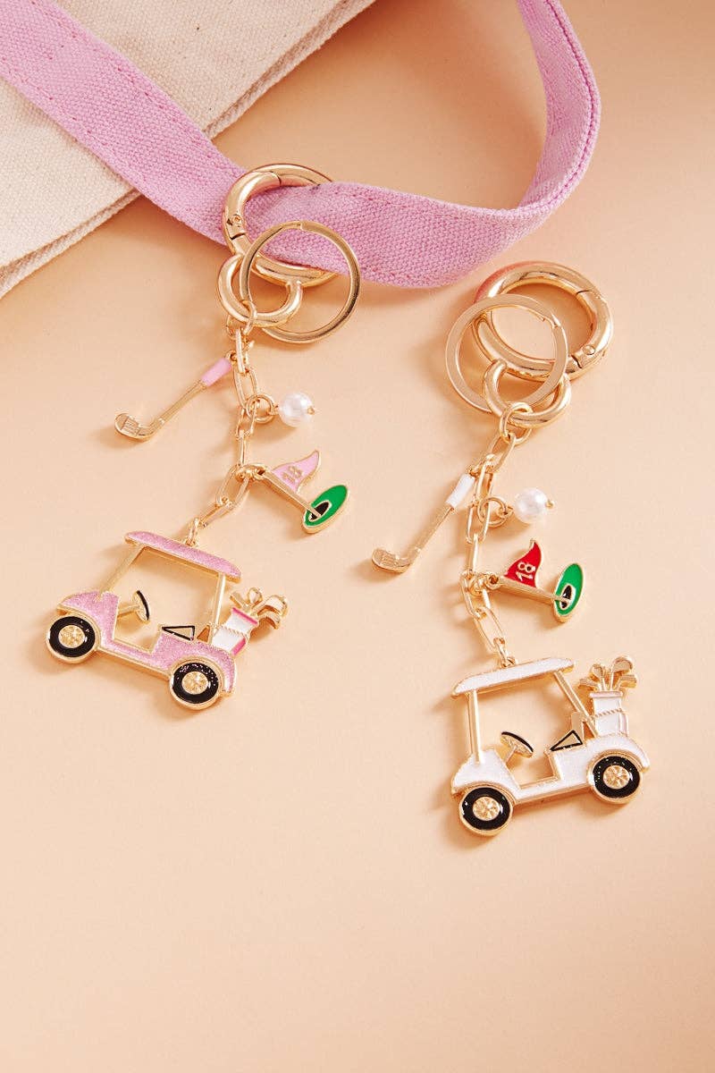 Sports Golf Cart Shaped Bag Charm And Keychain