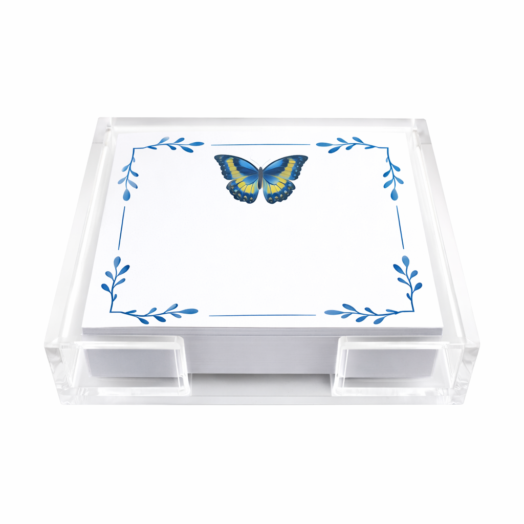 Acrylic Holder & Notepad, Butterfly Blues
