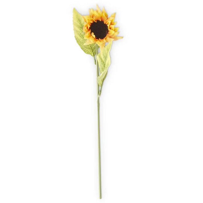 Artificial sunflower with a green stem on a white background