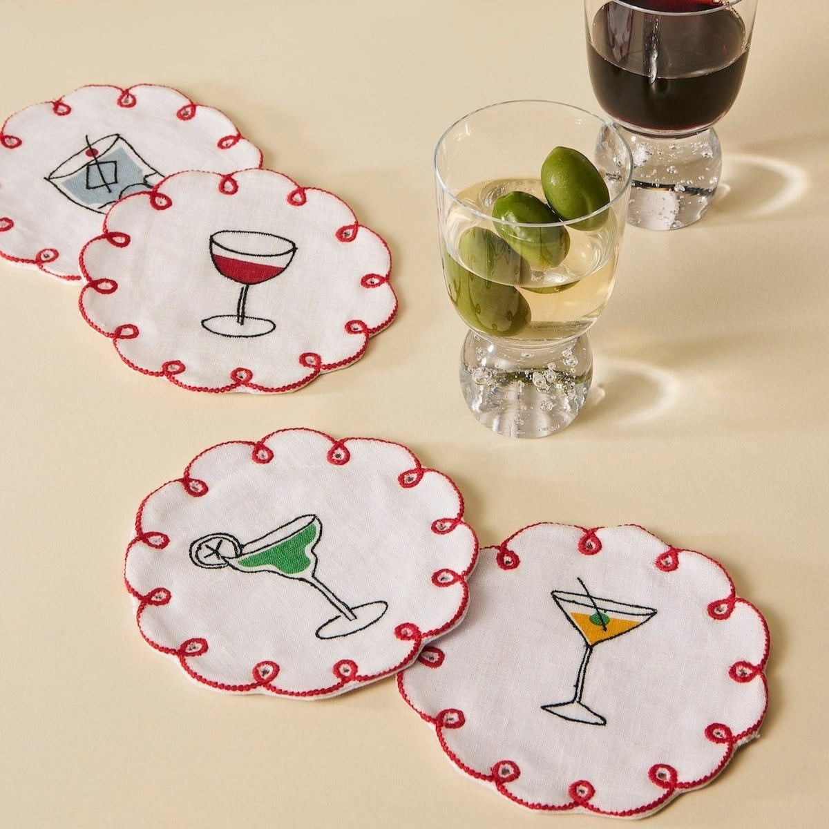 Embroidered Linen Coasters (Set of 4)