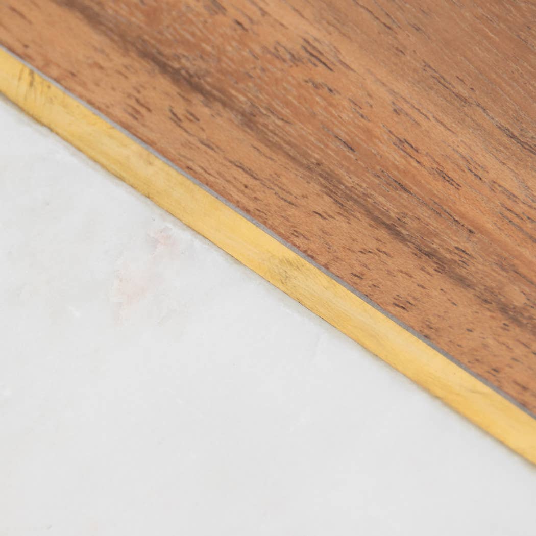 White Marble Wood and Brass Bookends S/2