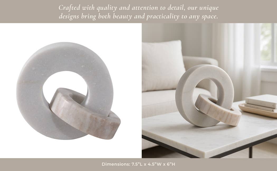 Sculpture Double Ring White/Beige Marble