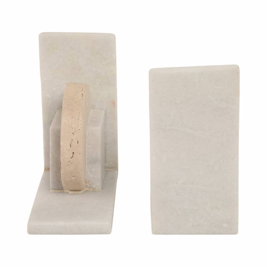 White/Tan Marble Geometric Bookends S/2