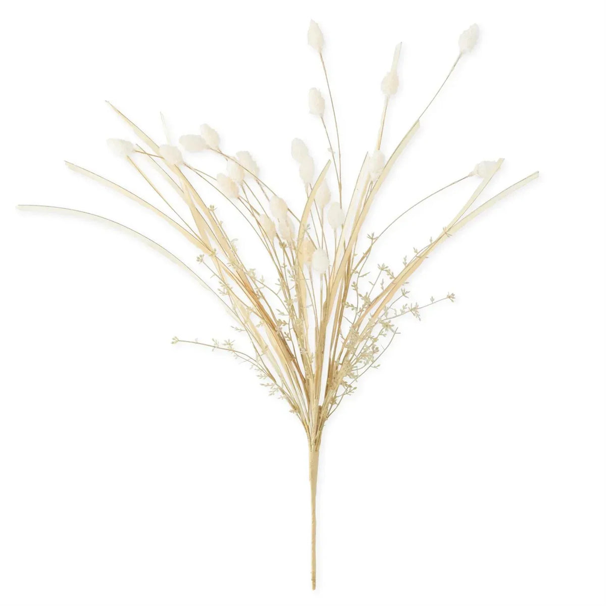  26 inch cream flocked thistle and grass spray with soft velvety texture on a white background