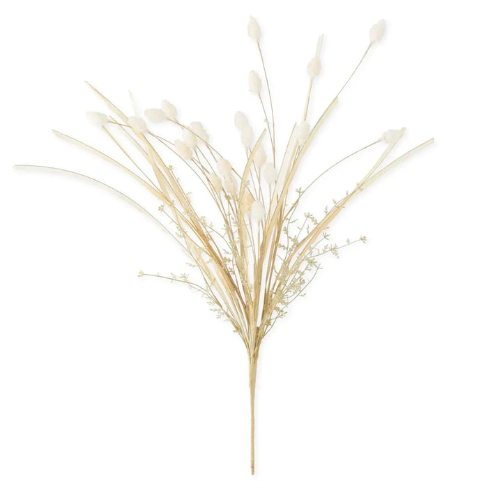  26 inch cream flocked thistle and grass spray with soft velvety texture on a white background