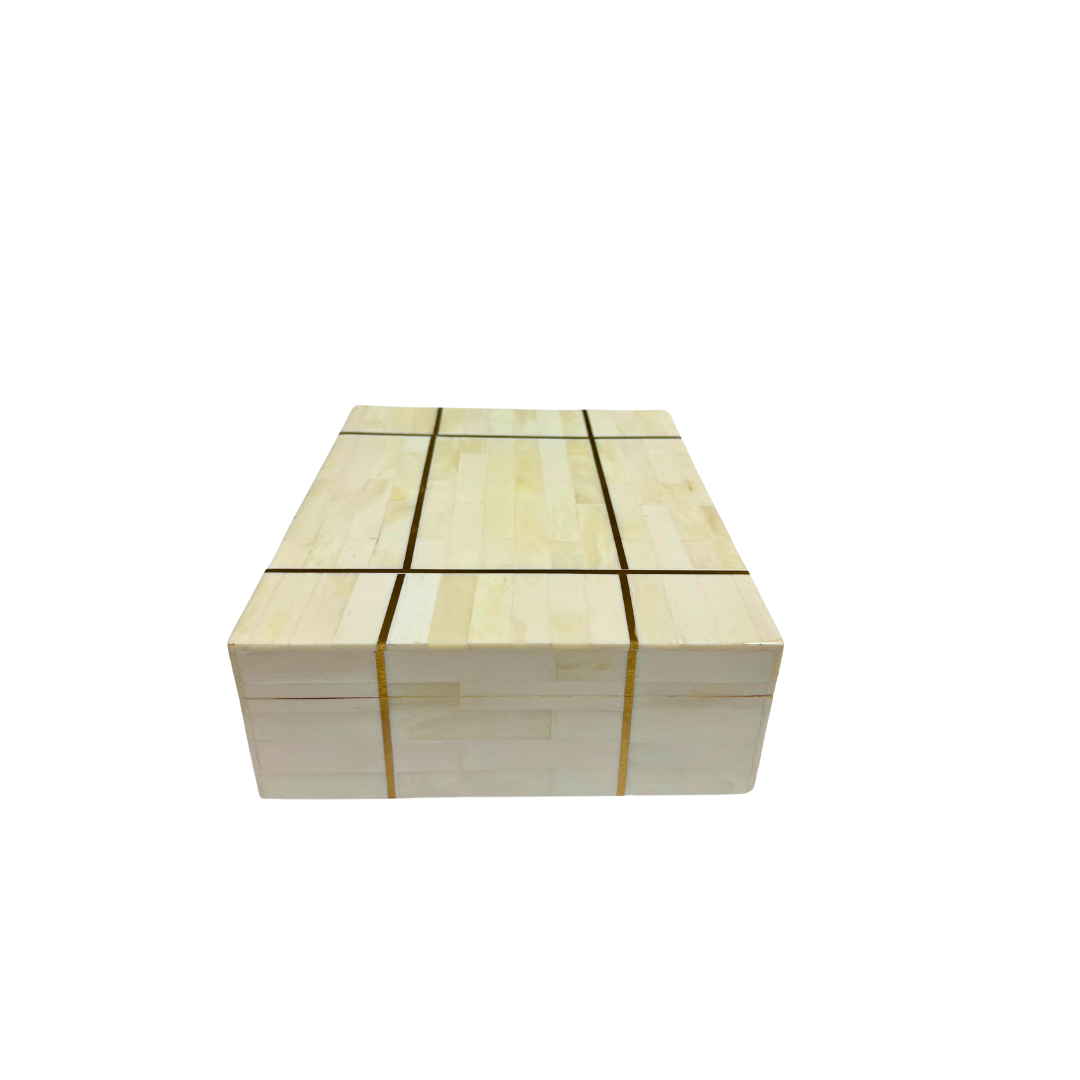 Vertic Bone Box With Gold Accent Lines