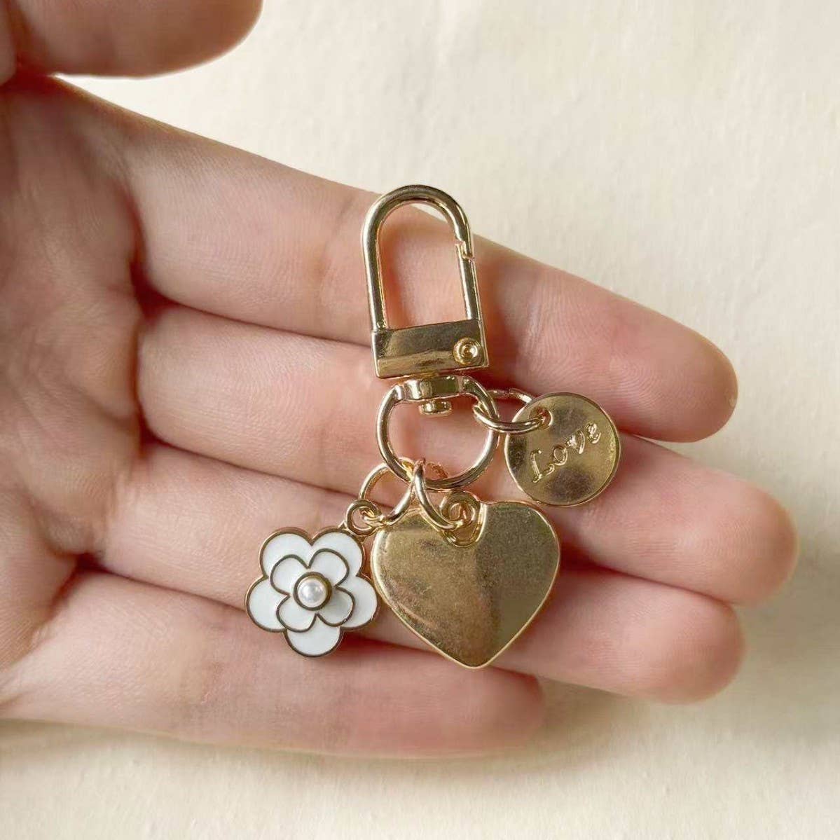 Camellia Heart Pendant Keychain