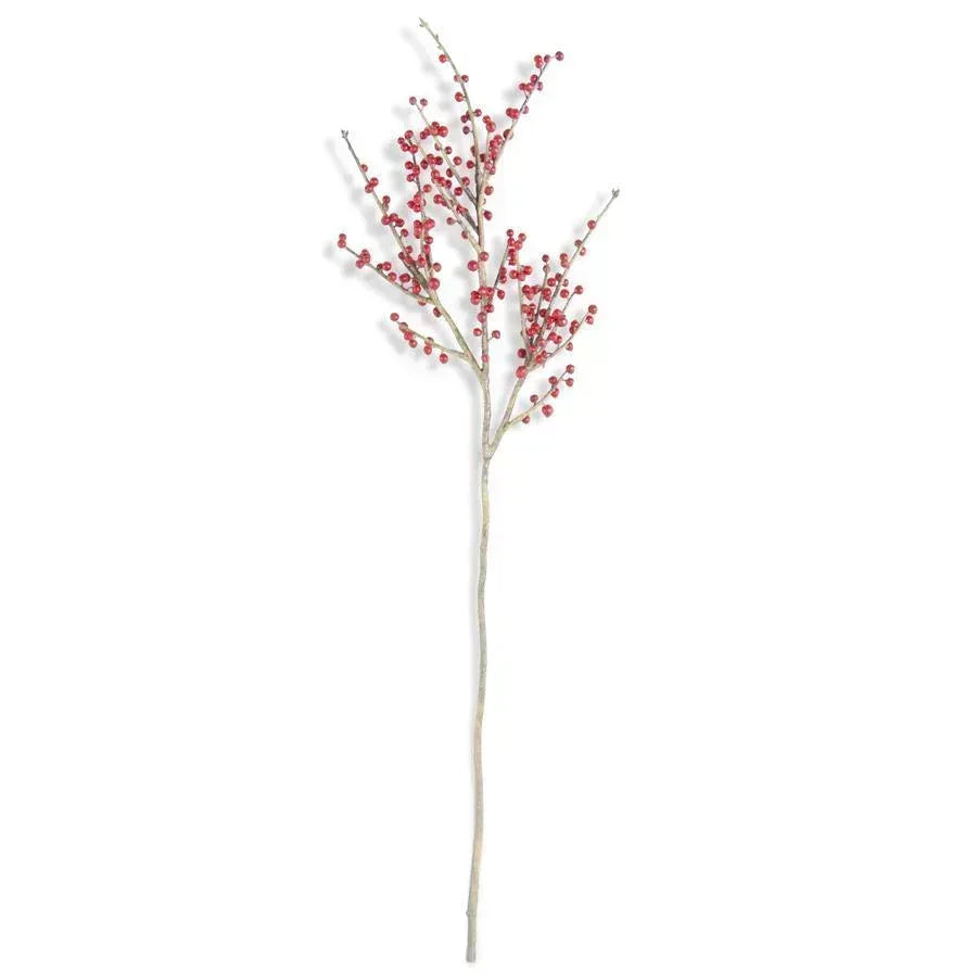 Artificial branch with red berries on a white background festive holiday and autumn decor