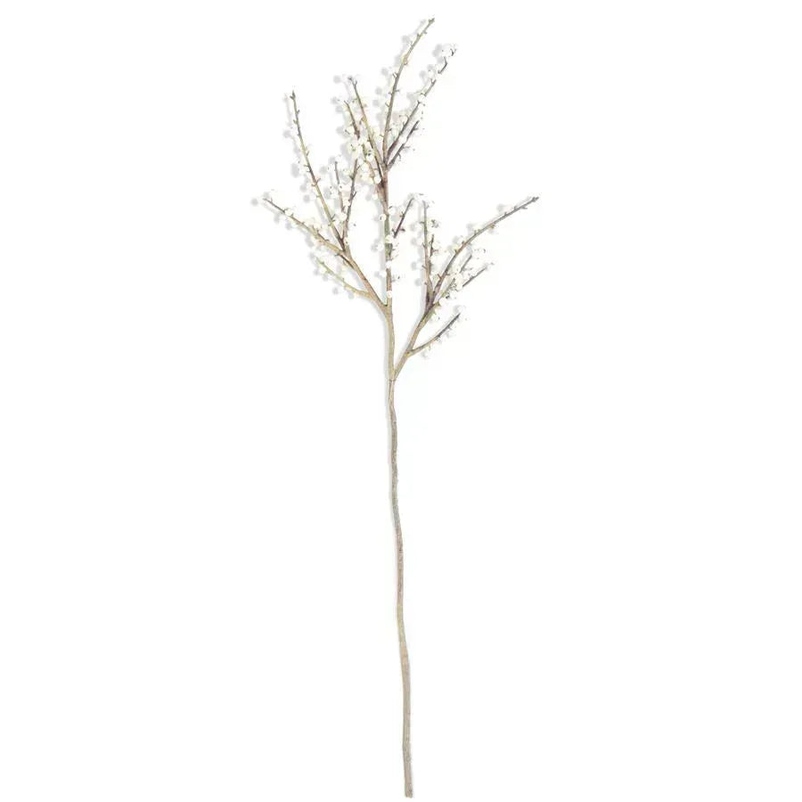 Artificial white berry  branch and small flowers on a white background for modern spring vase styling