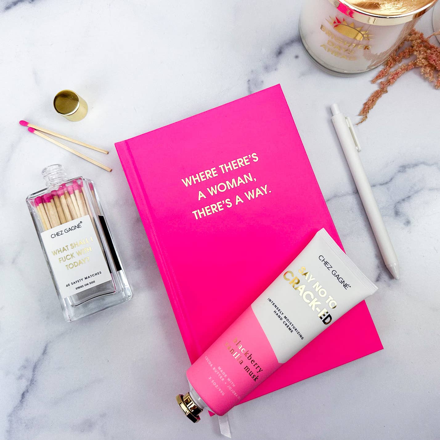 Where There's A Woman There's A Way - Hardcover Daily Journal - Bright Pink