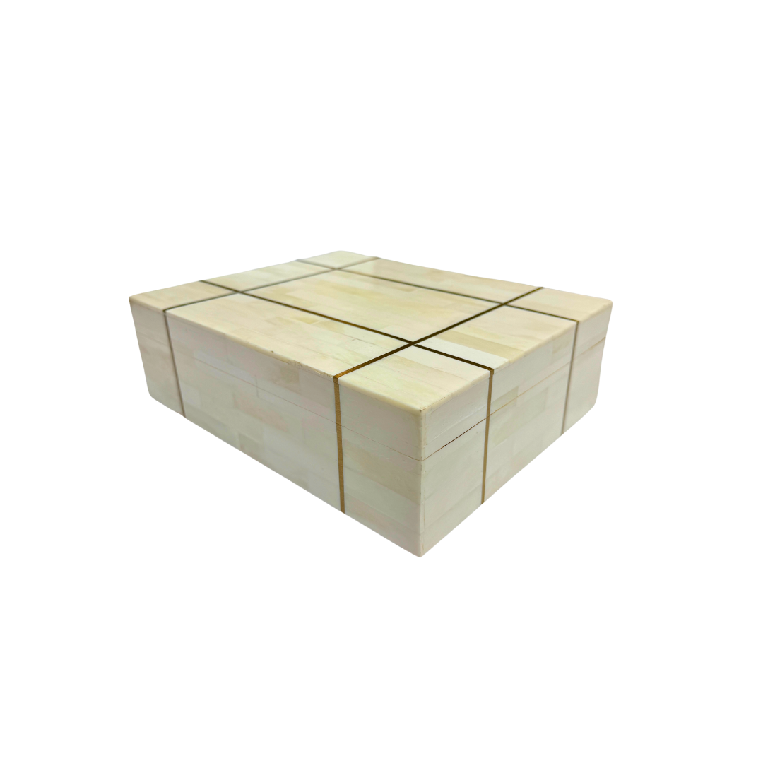 Vertic Bone Box With Gold Accent Lines