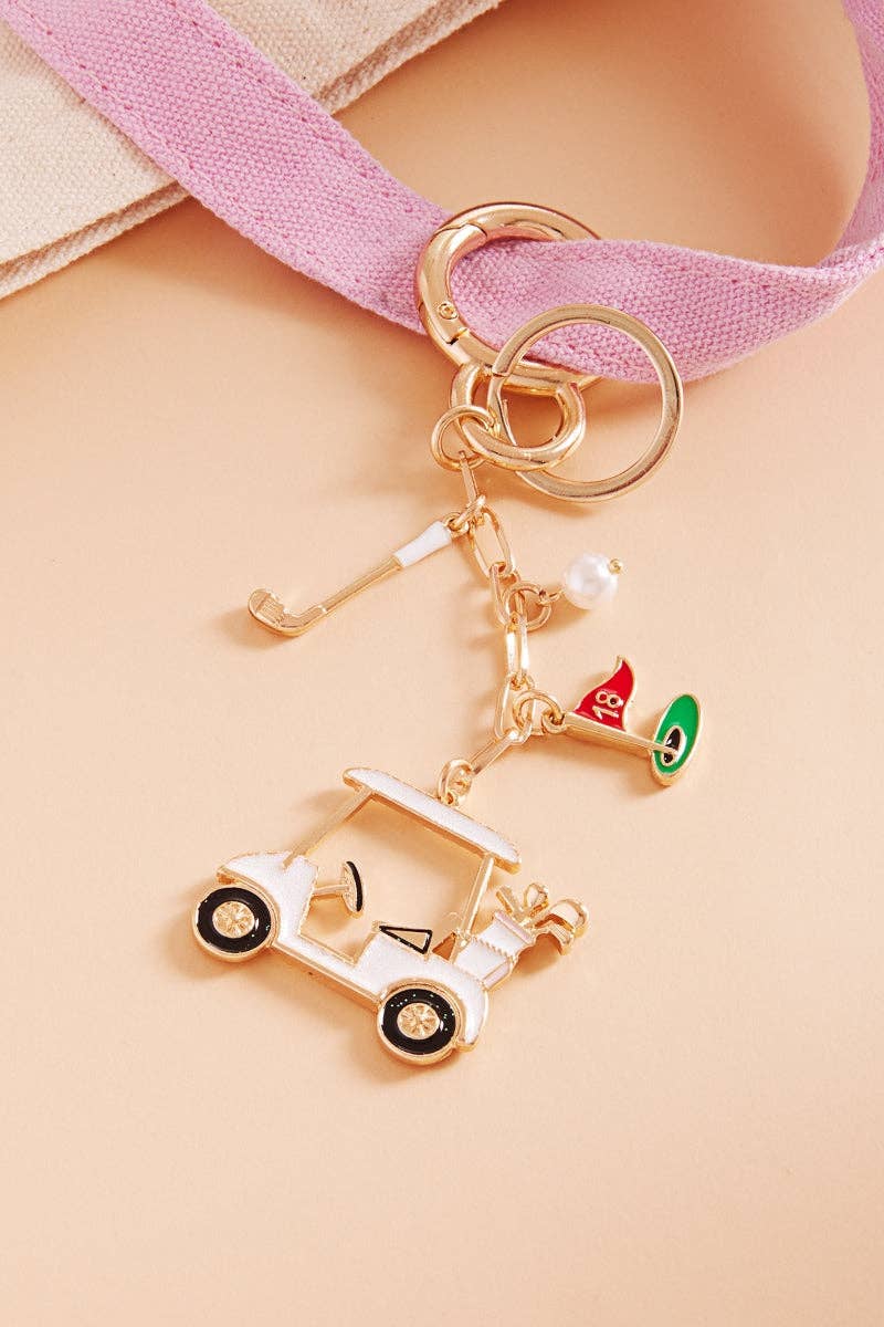 Sports Golf Cart Shaped Bag Charm And Keychain
