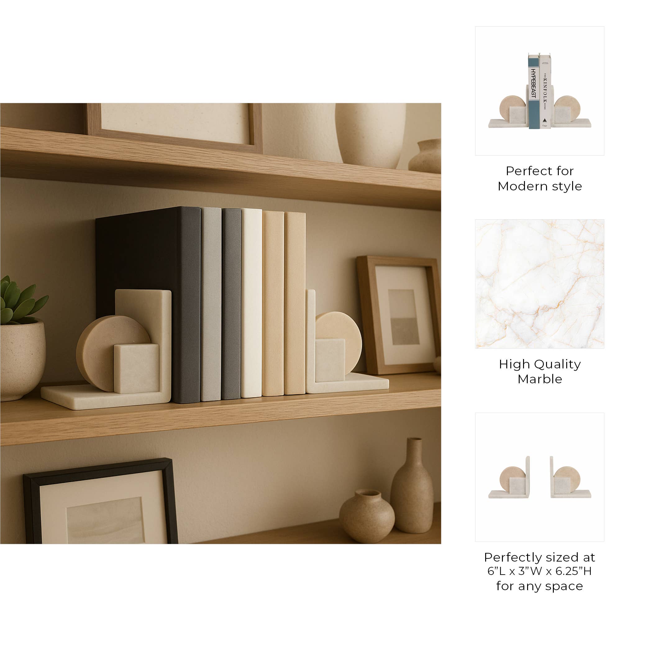 White/Tan Marble Geometric Bookends S/2