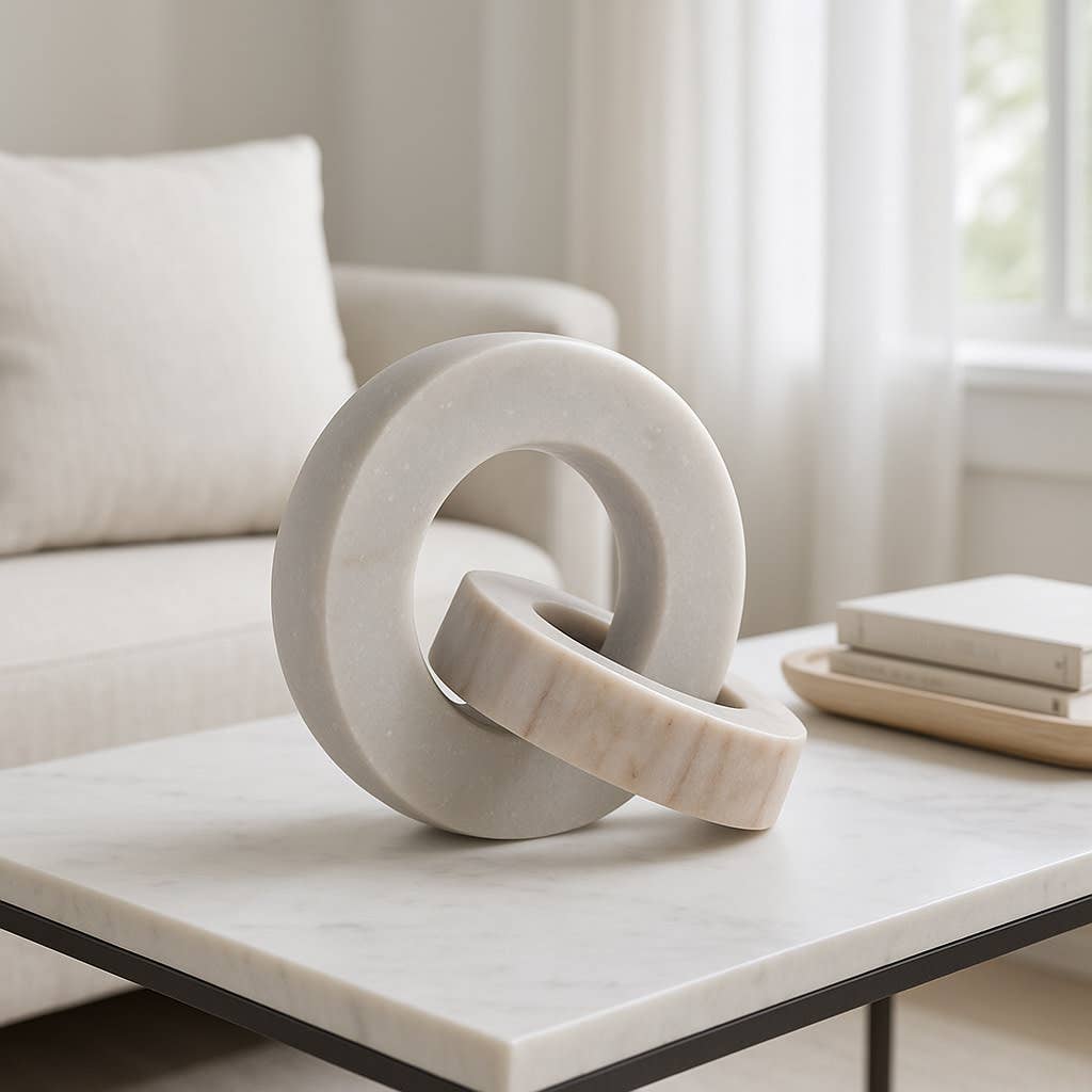Sculpture Double Ring White/Beige Marble