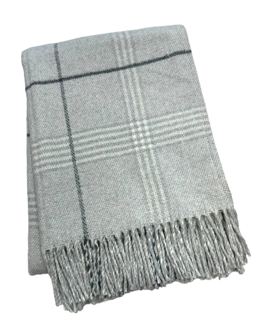 Windowpane Plaid Throw Light Grey Throws