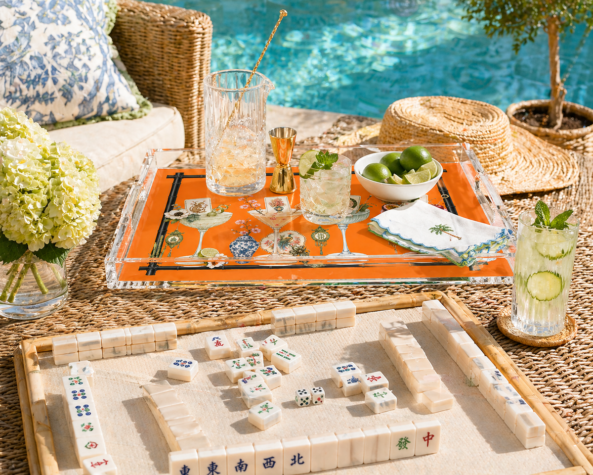 Acrylic Vanity/Bar Tray Mahjong Tiles & Tinis