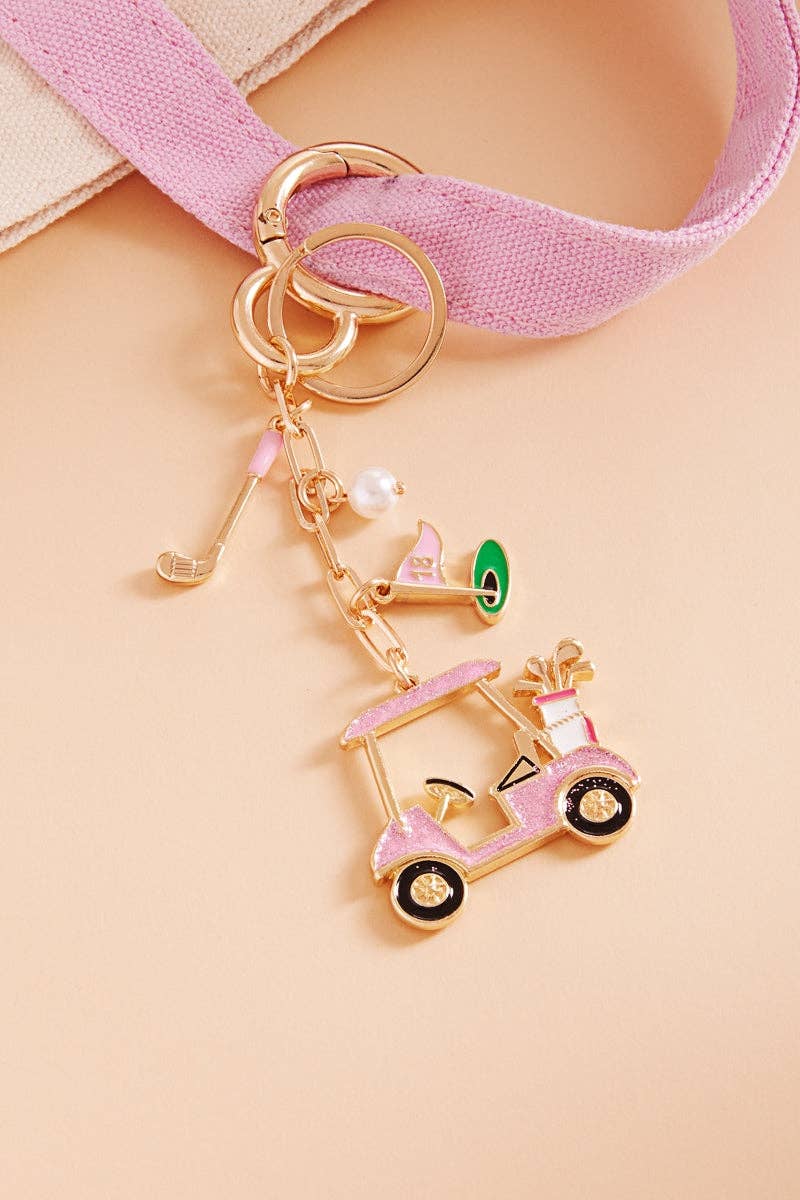 Sports Golf Cart Shaped Bag Charm And Keychain